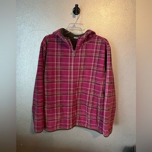 White Sierra women’s fleece jacket. Cranberry plaid size XL.